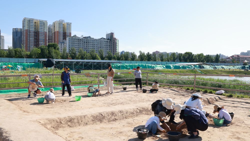 5月3日，市民在郑州商都书院街考古工地参观体验。（受访单位供
